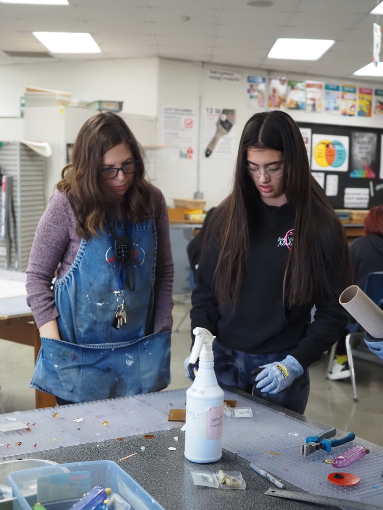 students working with glass
