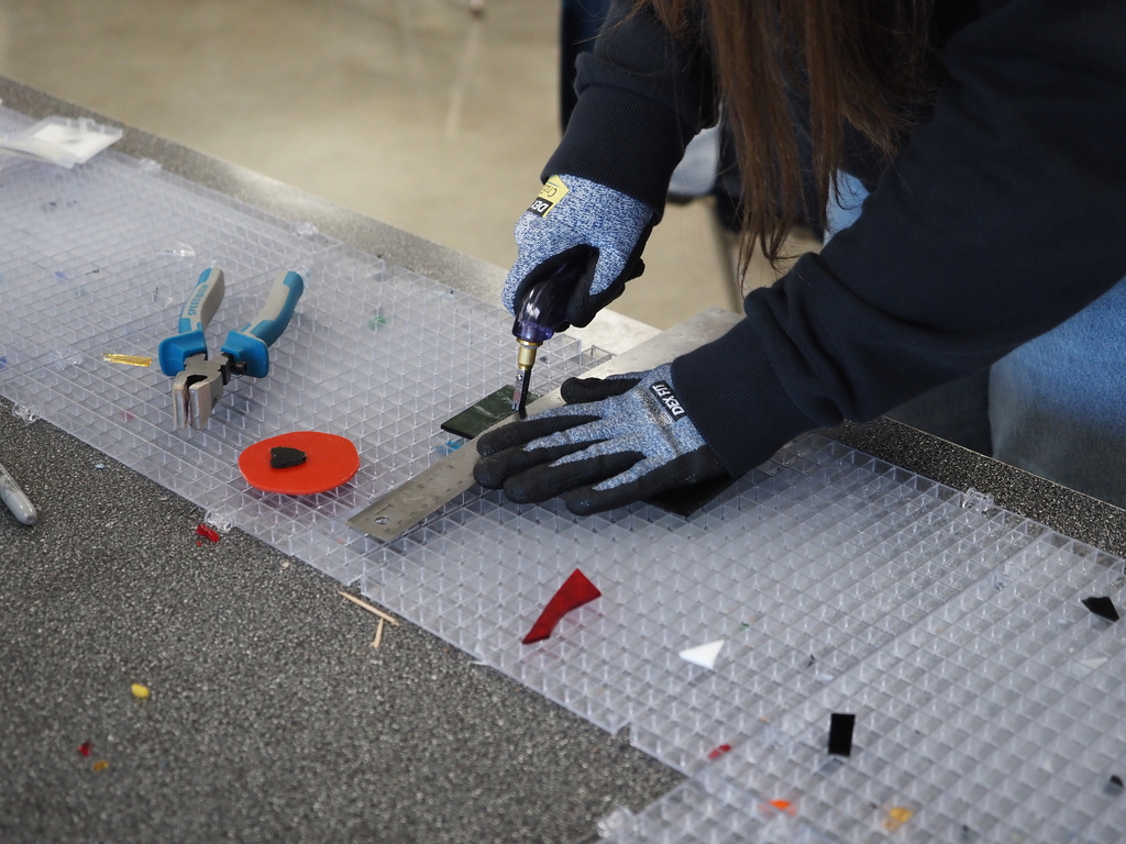 students working with glass