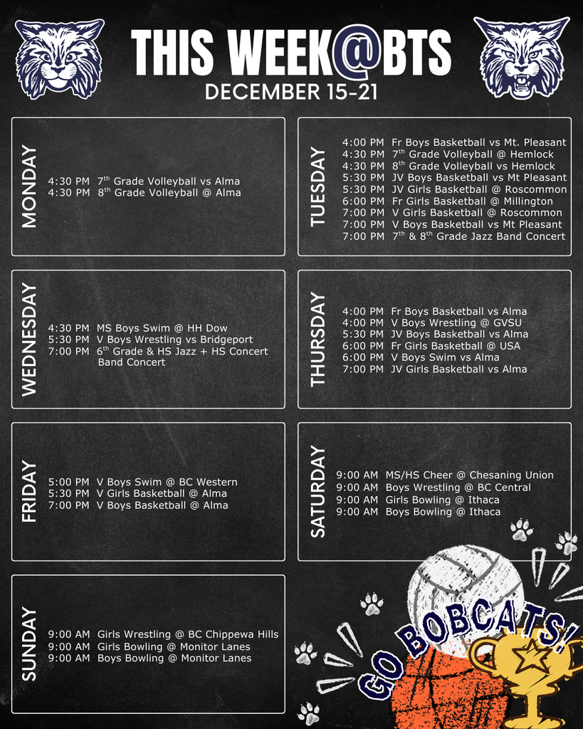 things to do this week at Bangor Township schools with a schedule for the week