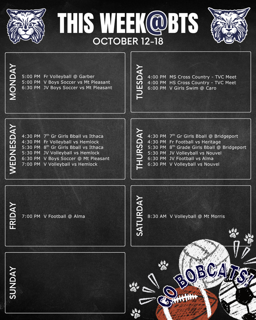 things to do this week at Bangor Township Schools with a schedule of the week