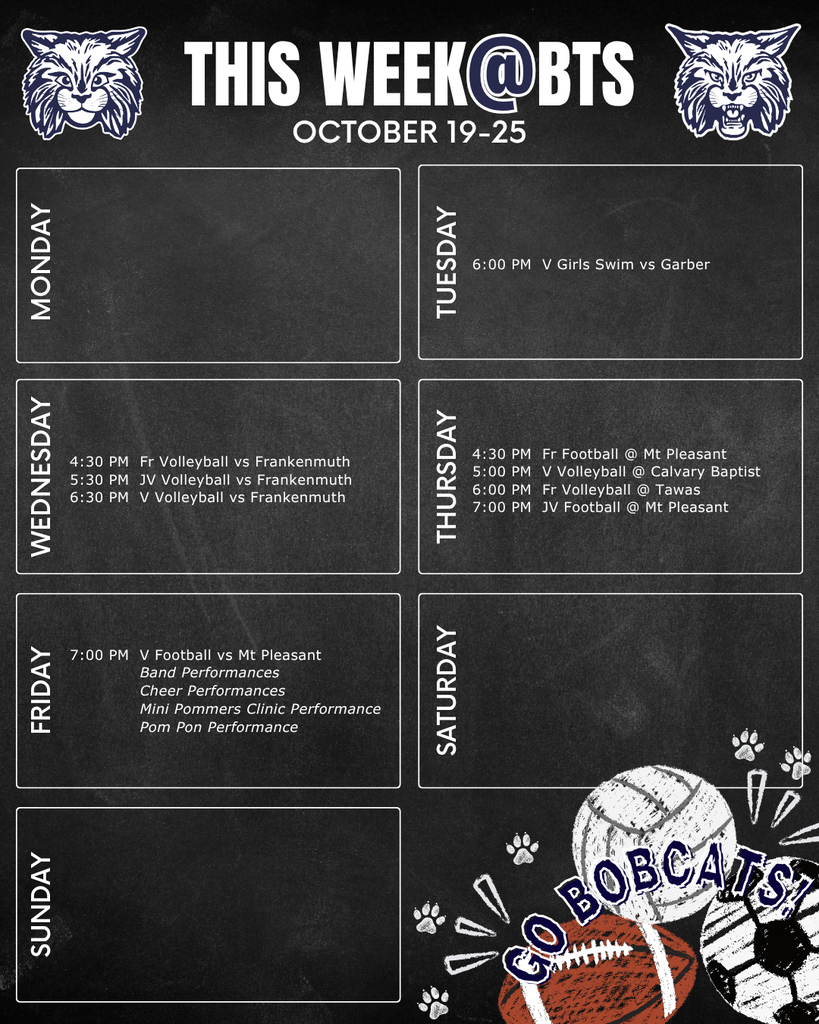 things to do this week at Bangor Township Schools with a schedule of the week