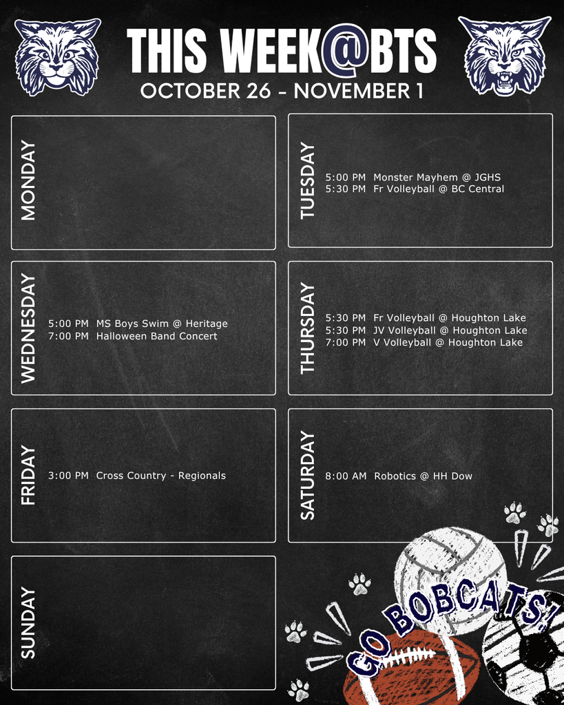 things to do this week at Bangor Township Schools with a schedule of the week