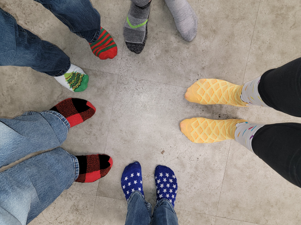 Students wearing crazy socks 