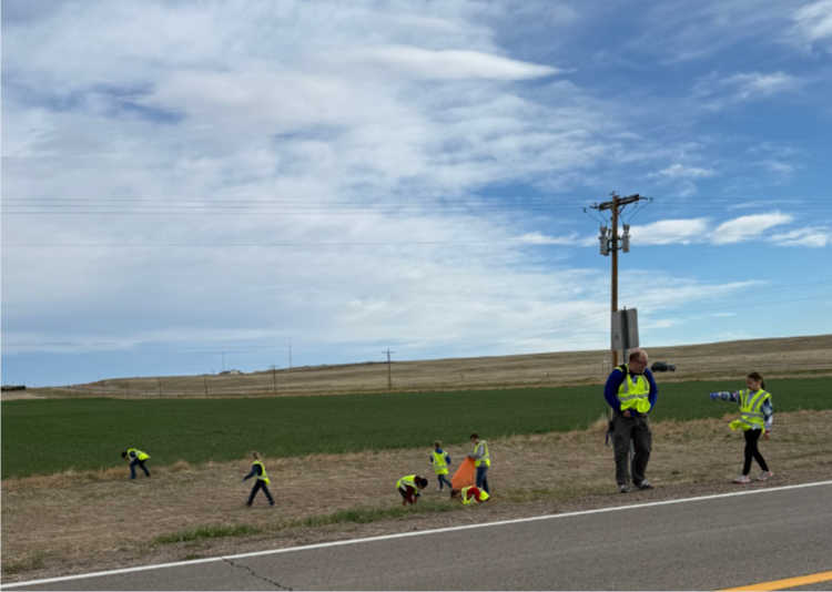 Group of Students picking up trash