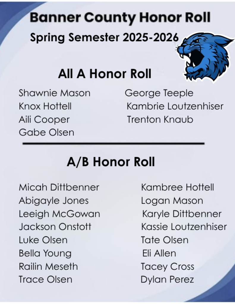 Graphic titled "A/B Honor Roll" featuring a list of student names. The names are organized into two columns: Micah Dittbenner, Kambree Hottell, Abigayle Jones, Logan Mason, Leeigh McGowan, Karyle Dittbenner, Jackson Onstott, Kassie Loutzenhiser, Luke Olsen, Tate Olsen, Bella Young, Eli Allen, Railin Meseth, Tacey Cross, Trace Olsen, and Dylan Perez. The top of the graphic also cuts into another list of names including Shawnie Mason, George Teeple, Knox Hottell, Kambrie Loutzenhiser, Aili Cooper, Trenton Knaub, and Gabe Olsen.