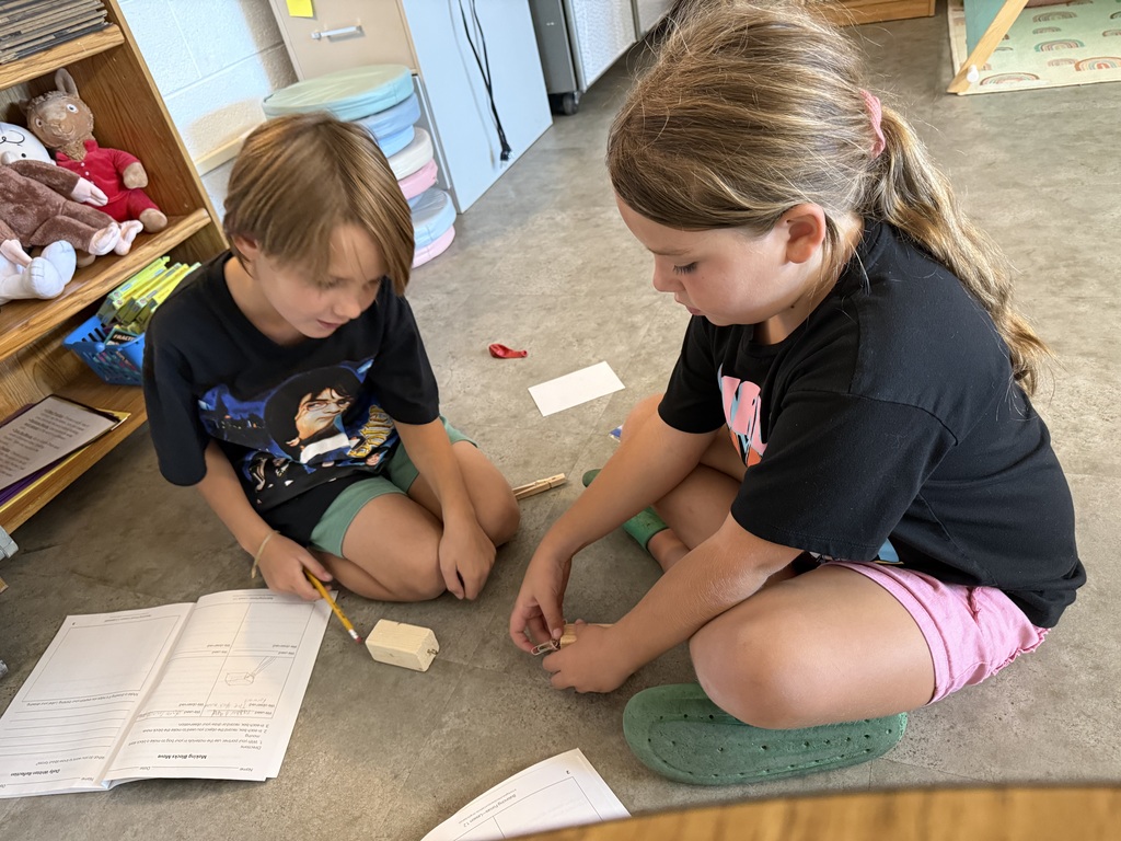 Students looking at blocks