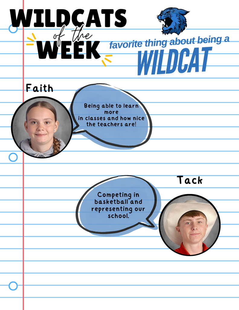 Graphic titled "Wildcats of the Week" highlighting two Banner County Public Schools students sharing their favorite thing about being a Wildcat.