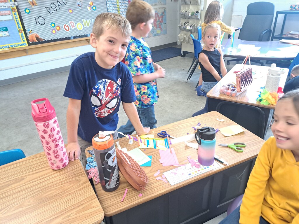 Students building a bridge