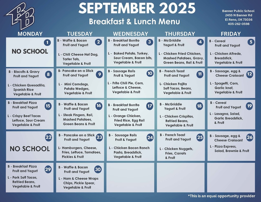 September 2025 updated menu
