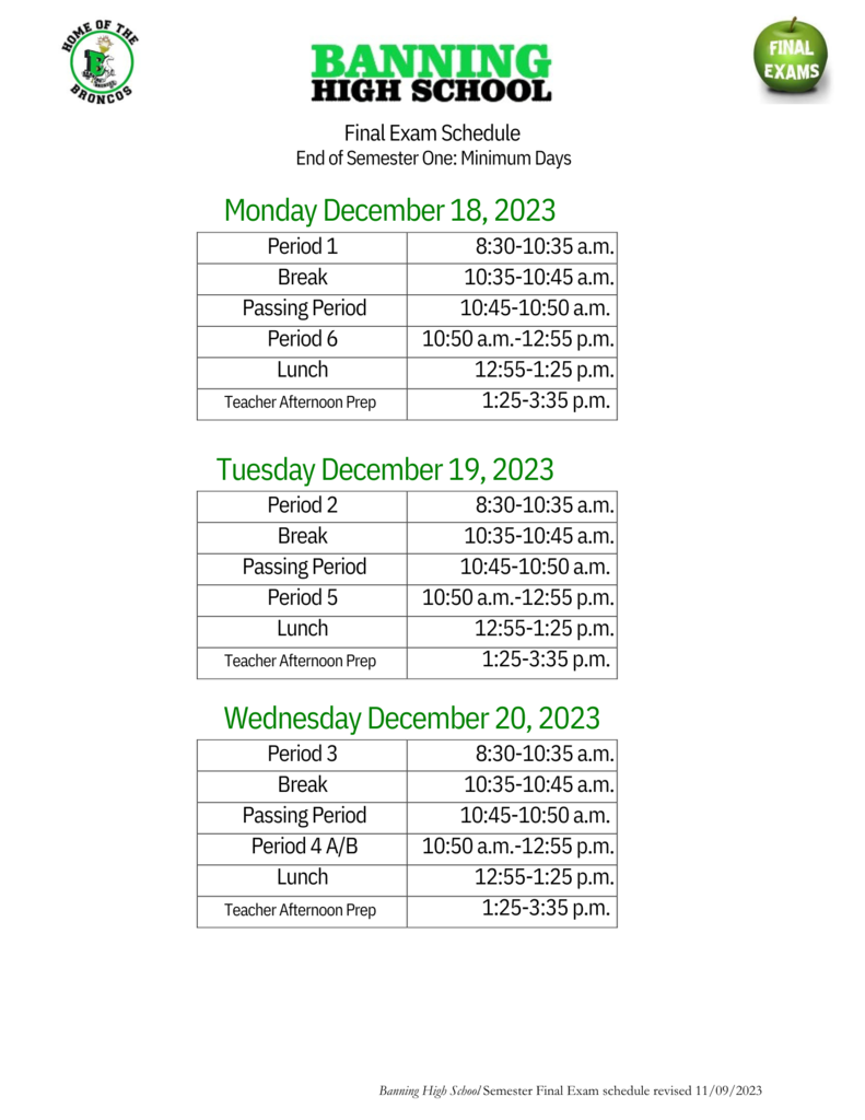 Final Exam Schedule