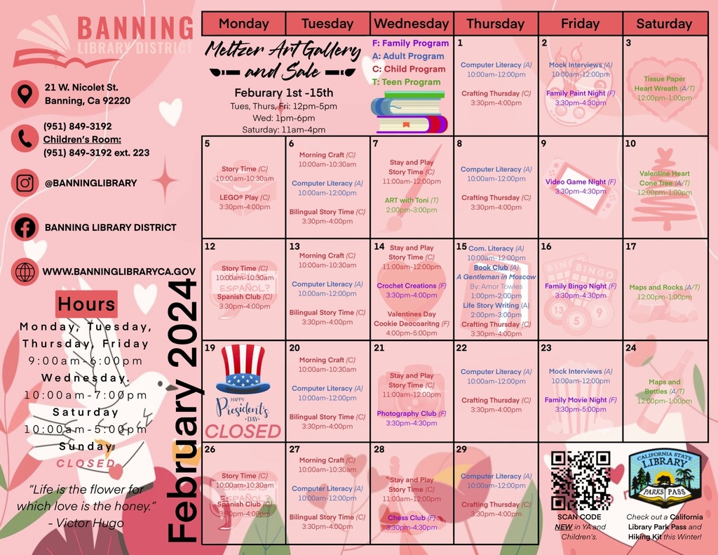 Banning Library District Calendar