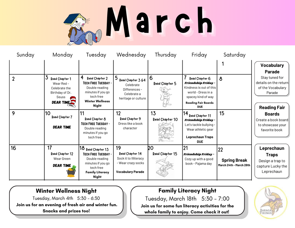 March is Reading Month Calendar 