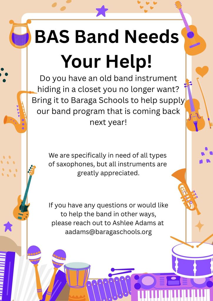 Donate band instruments that are not being used to BAS