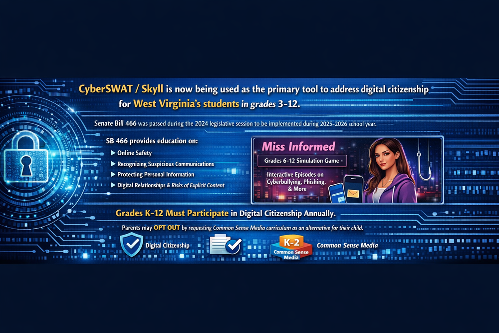 CyberSWAT/Skyll is now being used as the primary tool to address digital citizenship for West Virginia's students in grades 3-12.