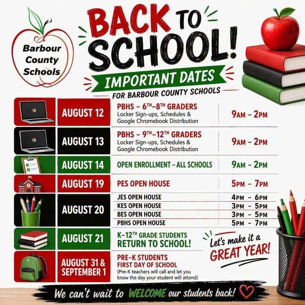 Back to school flier with important dates.