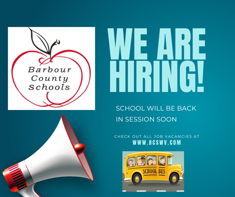 Barbour Co log with announcement of We are Hiring and an image of school bus