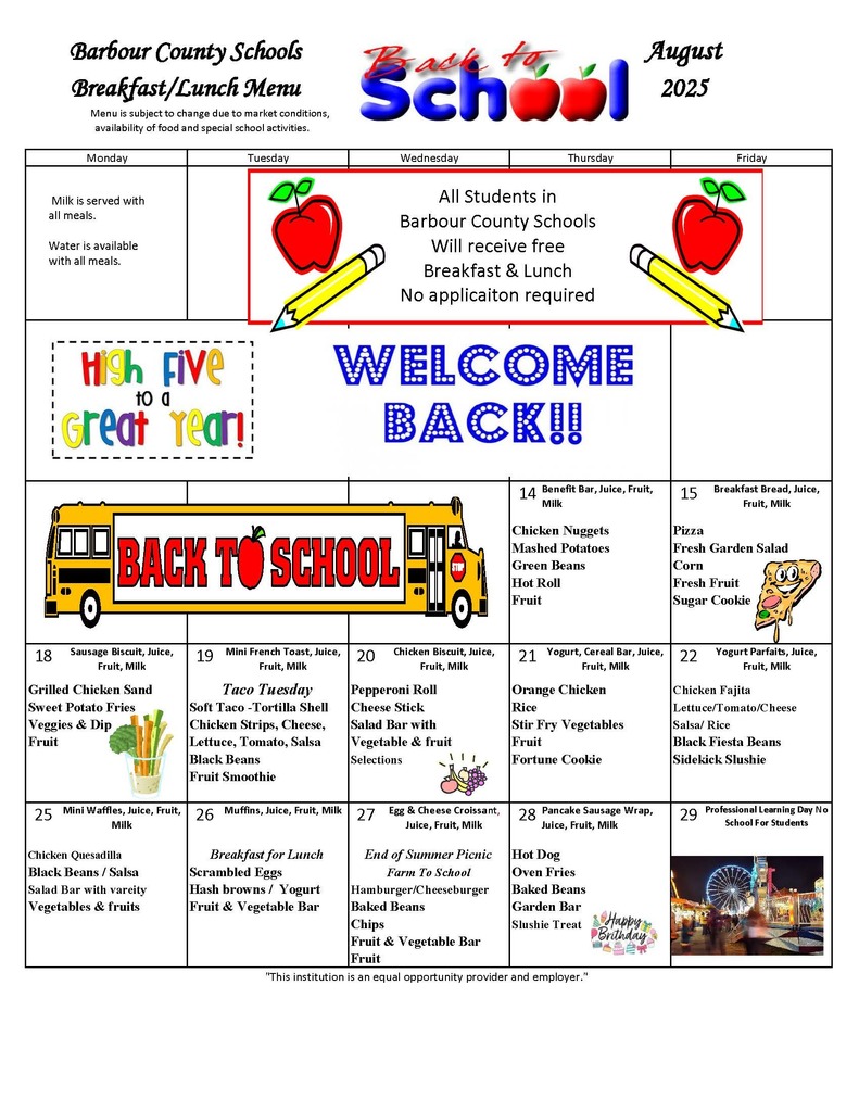 August 2025 Menu