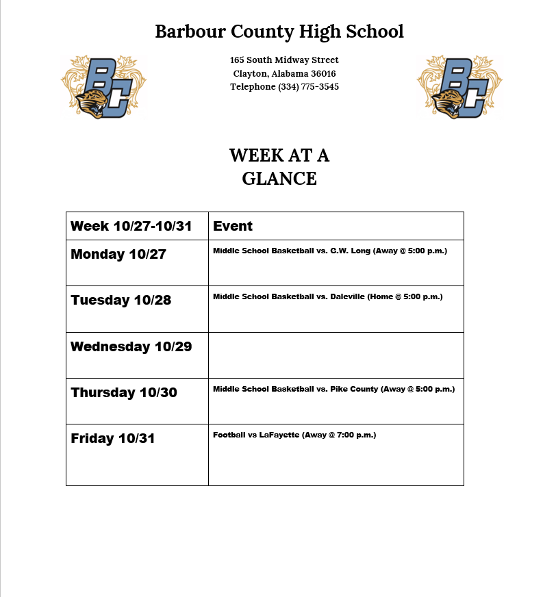 Week at a Glance October 27-31