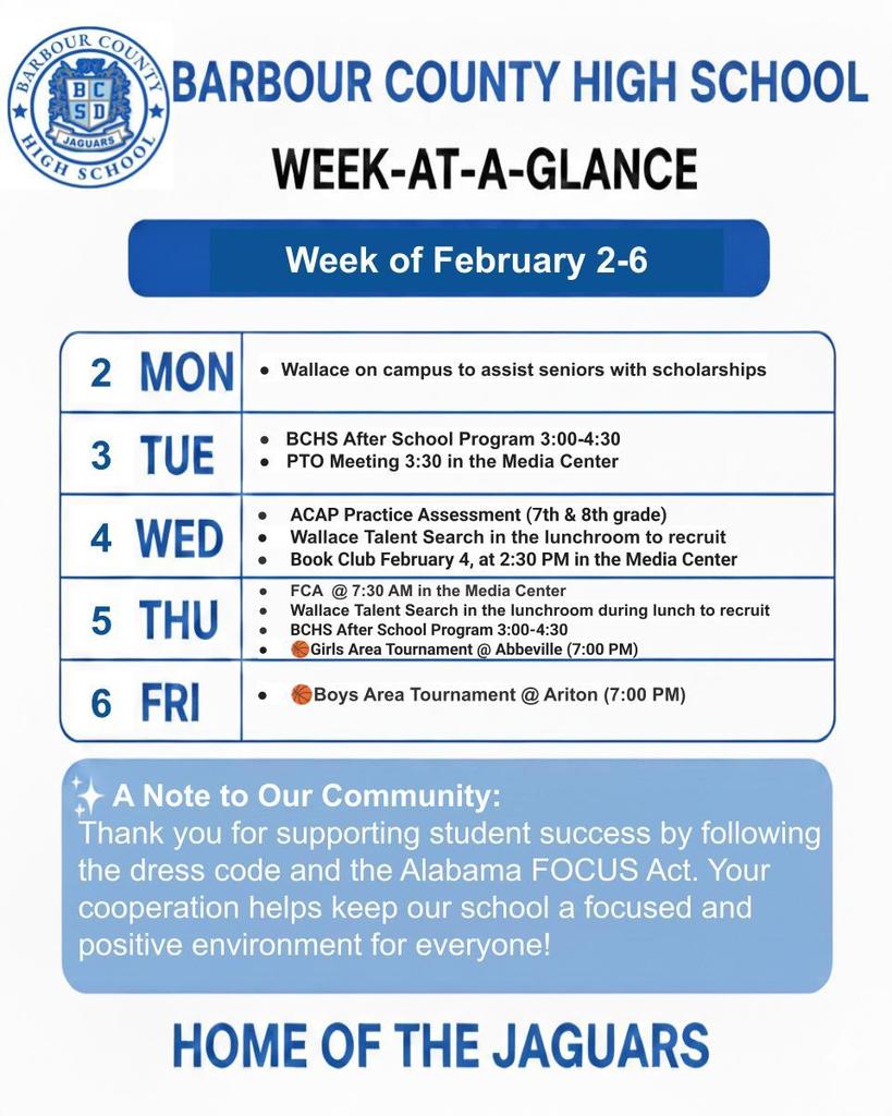 Week at a glance 2/2-2/6