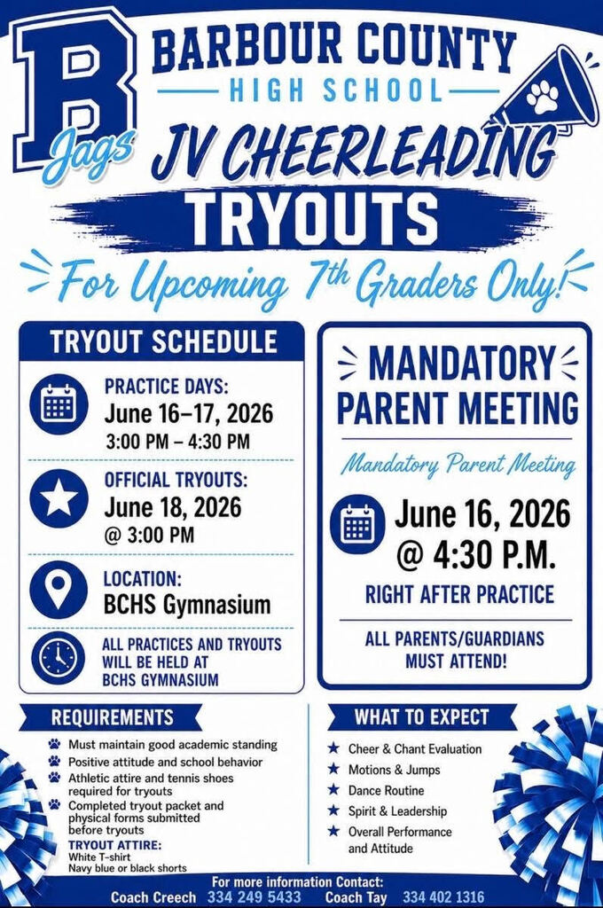 JV cheerleader tryout flyer