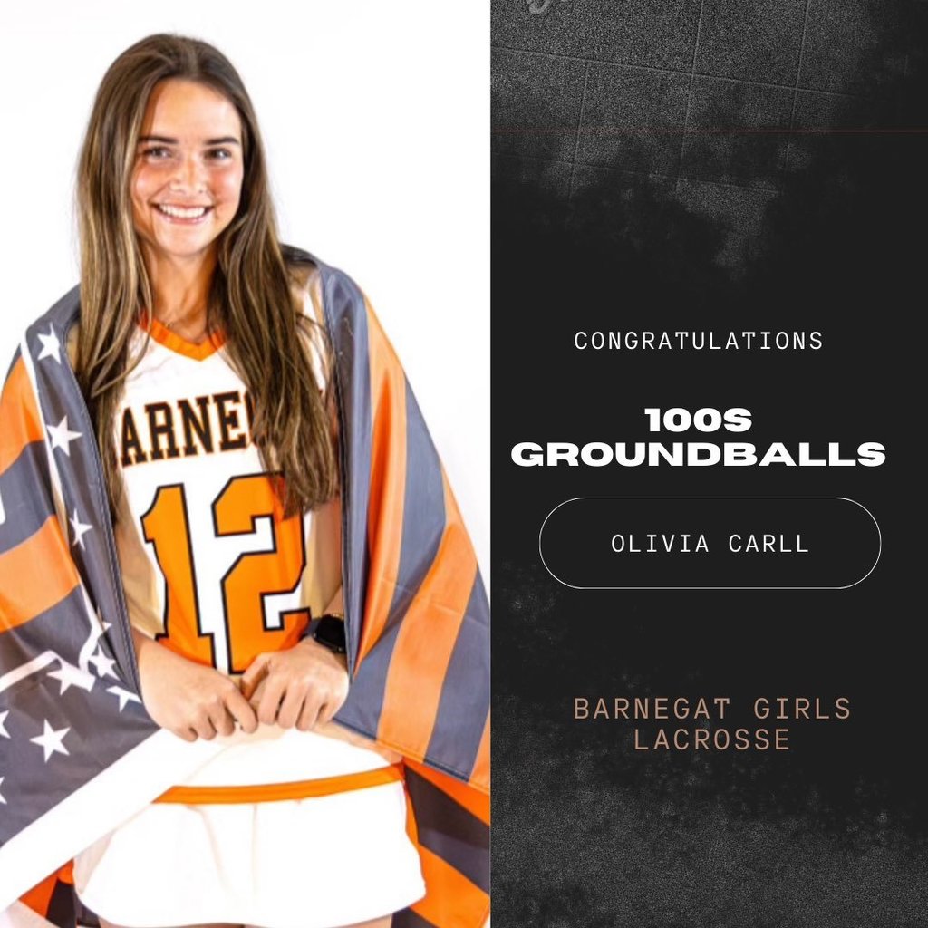 Split picture: left half is Olivia in her uniform with a BHS flag around her shoulders; right half has congratulations, her record, her name, and sport