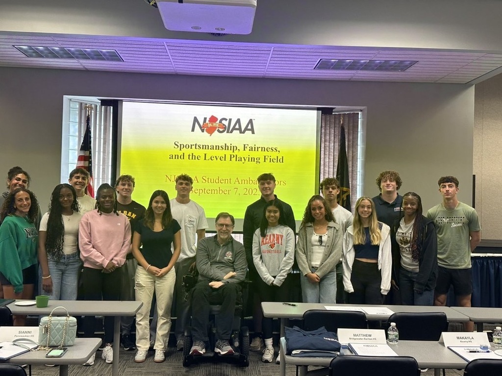 Nick Malinowski posing with other NJSIAA student ambassadors at the first meeting of the school year.  
