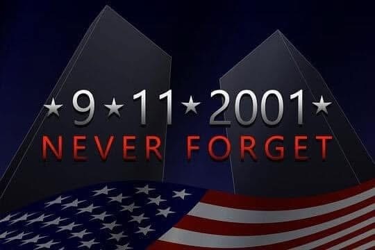 Image of the twin towers and the American flag 