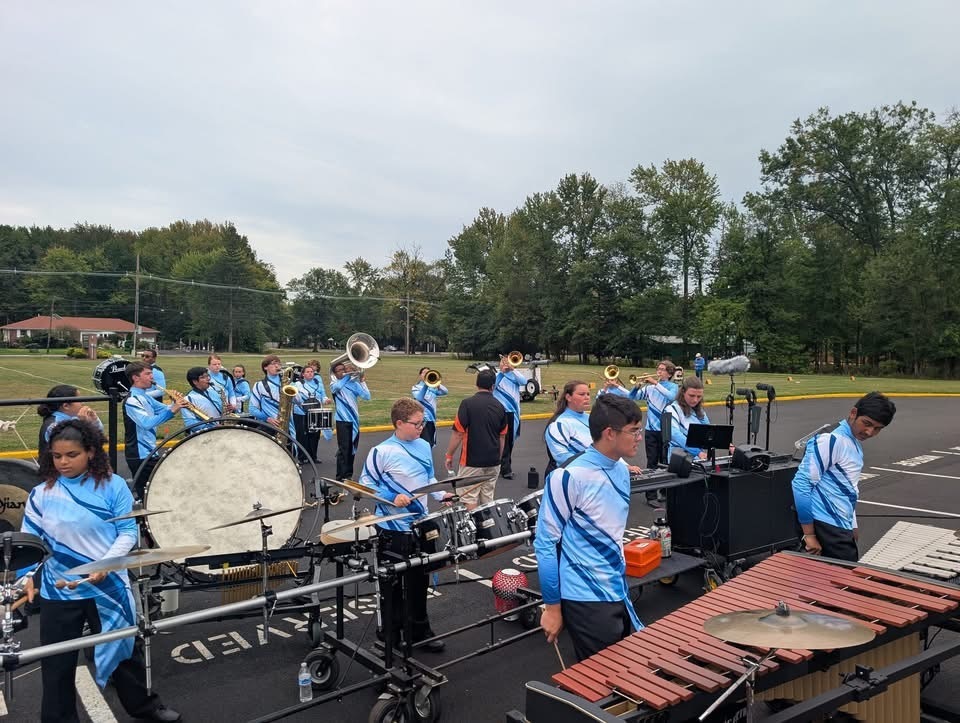 Image of the Marching Bengals practicing before the competition. 
