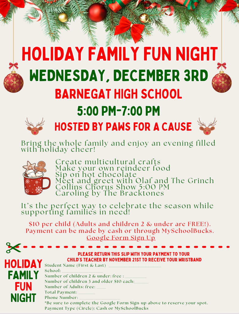 Image of the PFAC Holiday Family Fun Night Flyer with the details of the evening.