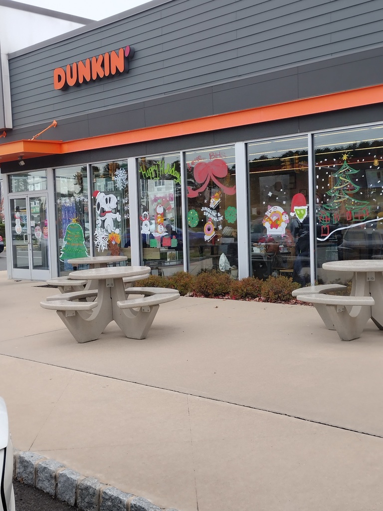 Image of the Dunkin Donuts windows after the students were finished painting. 
