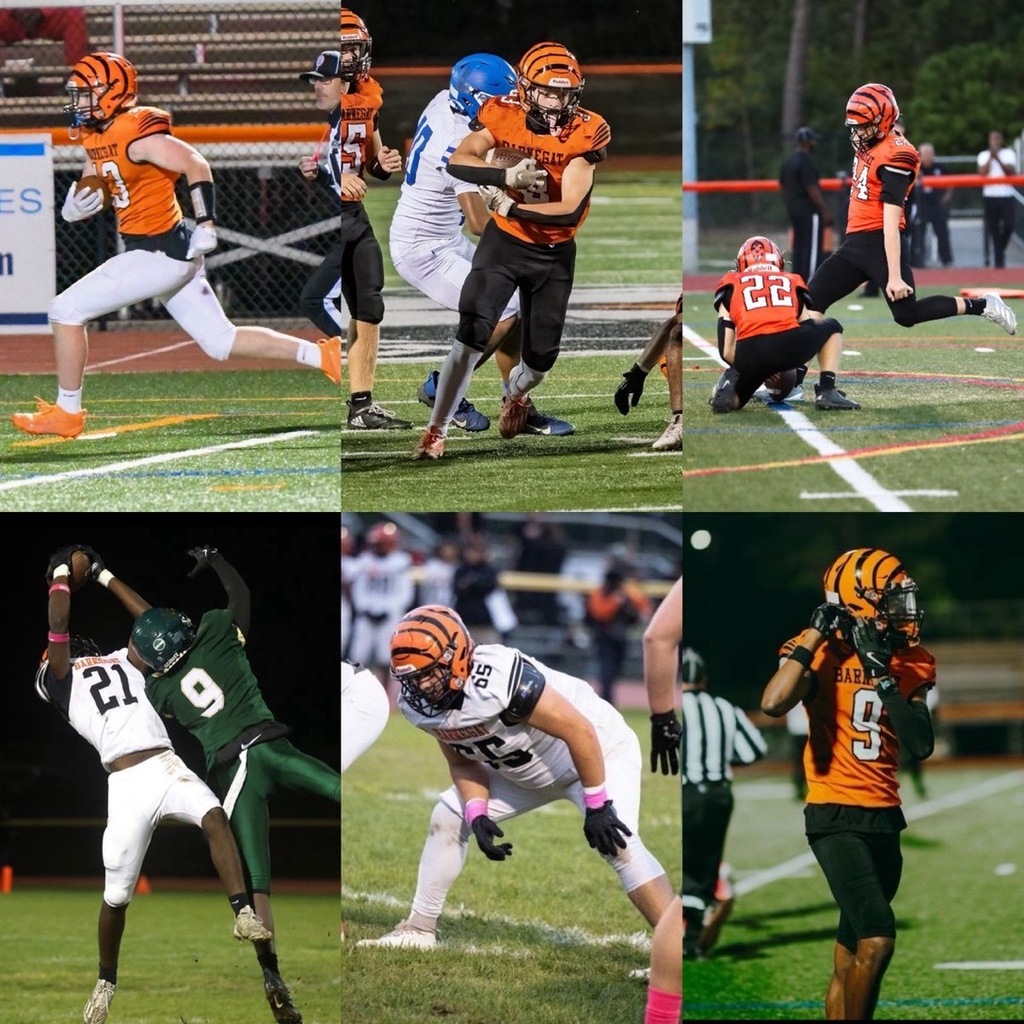 Image of a picture collage of the 6 football players in action on the field.  