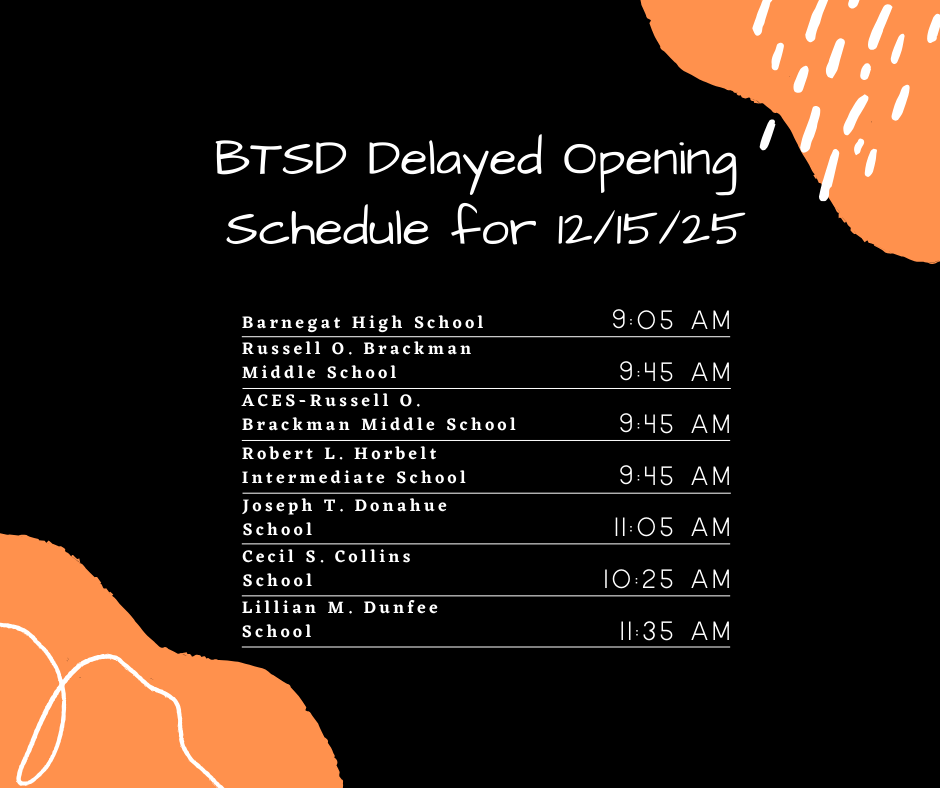 Image of the delayed opening schedule with schools and times.
