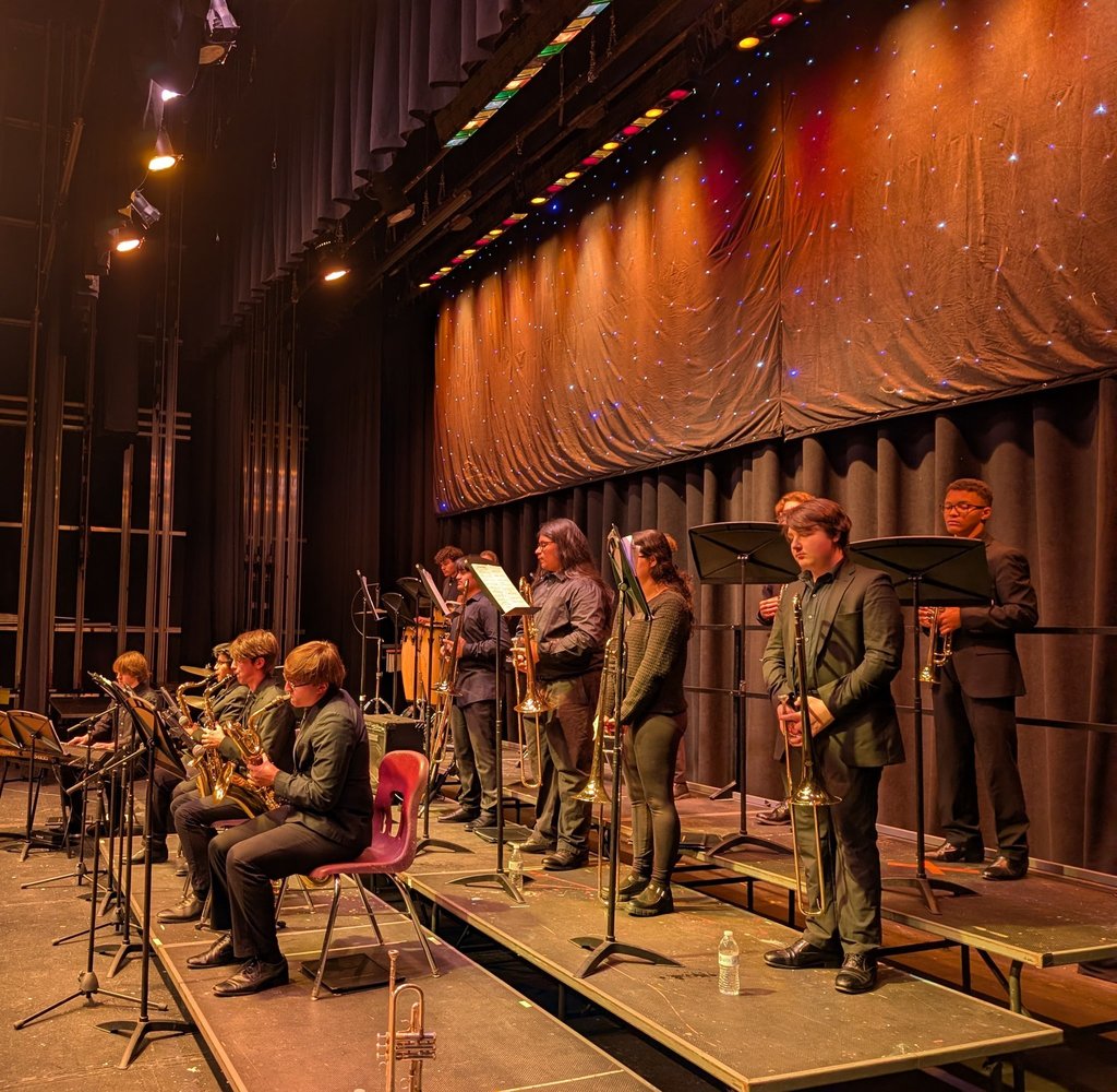 Image of the BHS jazz band performing on stage. 