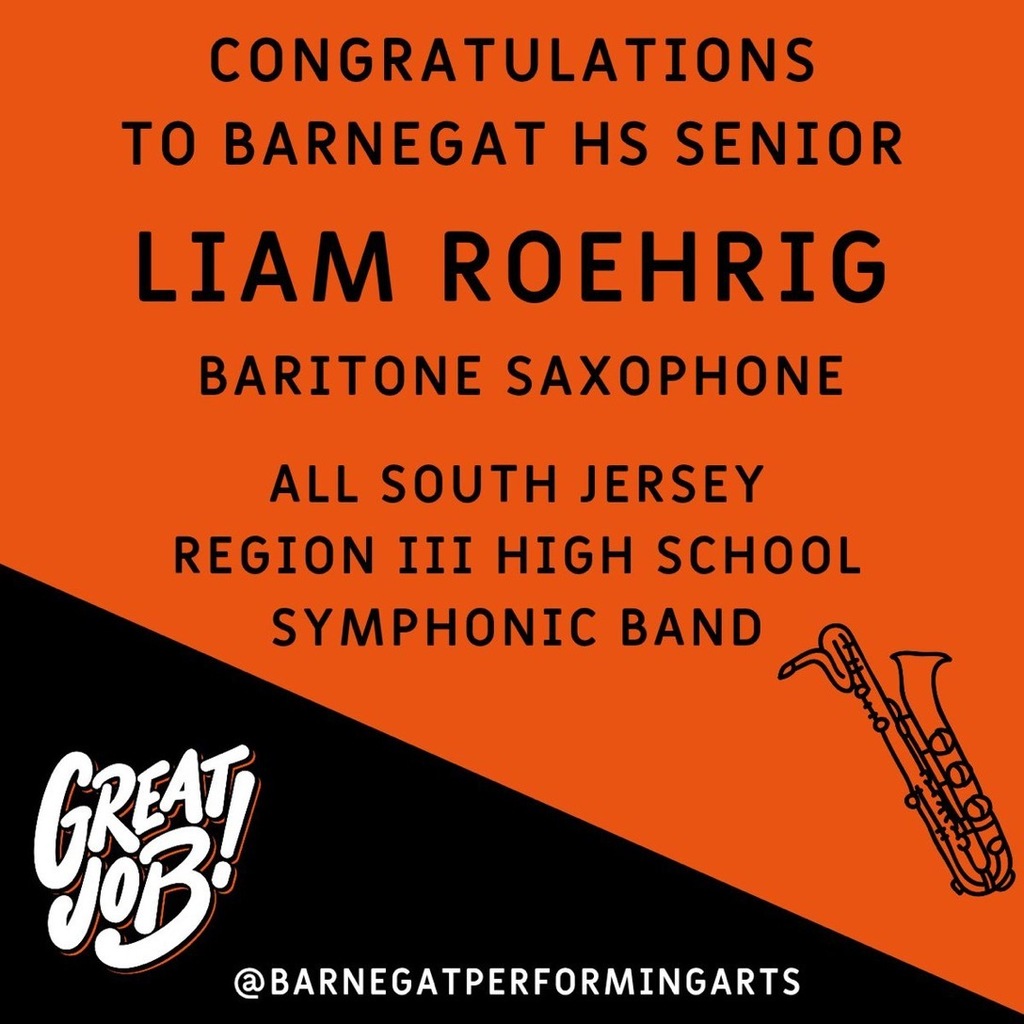 Image of the information that Liam will be performing in the All South Jersey Region III High School Symphonic Band 
