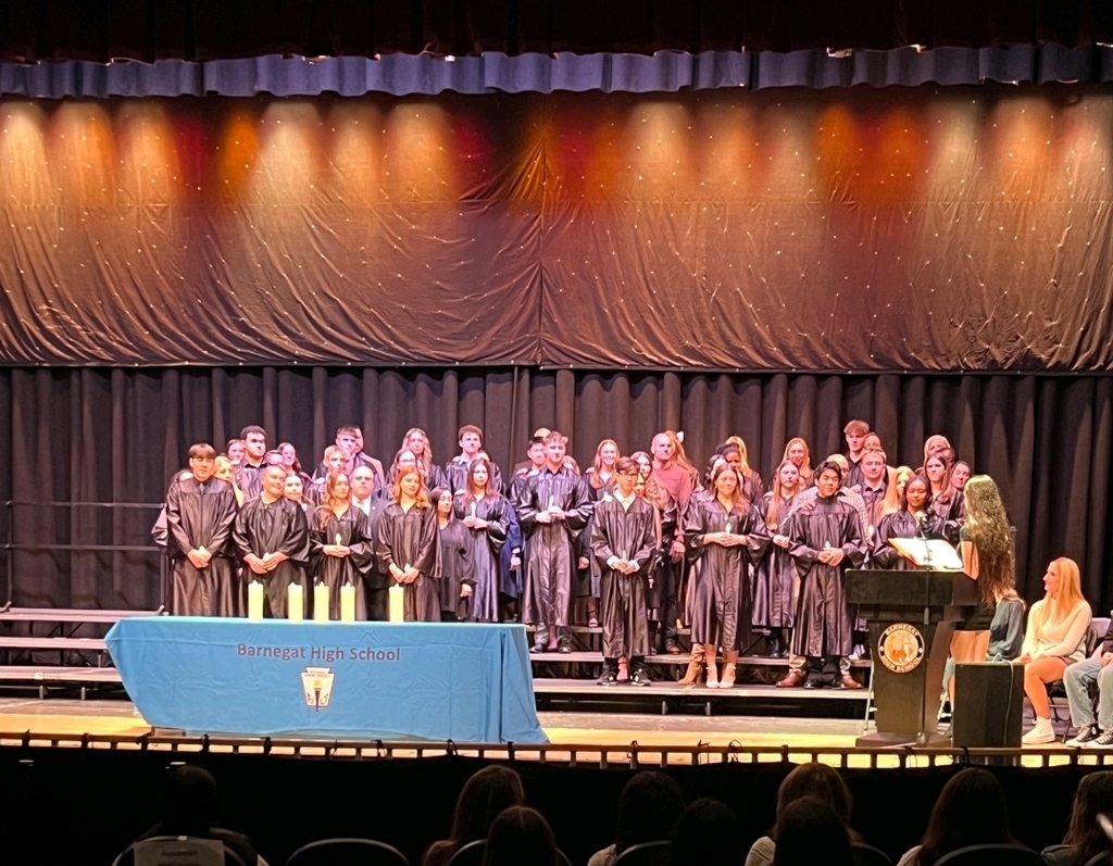 Image of the students and their mentors on stage during the National Honor Society induction ceremony. 