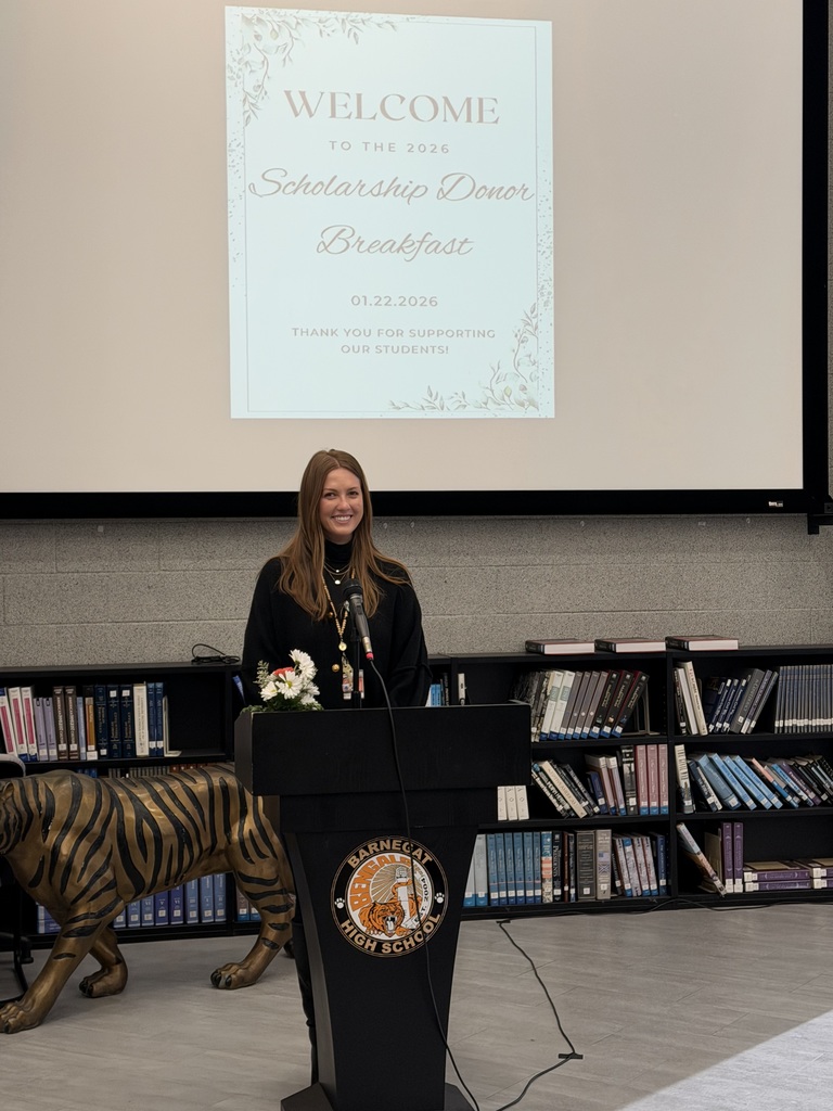 Image of Lindsey Wasiak, BHS counselor, addressing the audience at the Scholarship Breakfast. 
