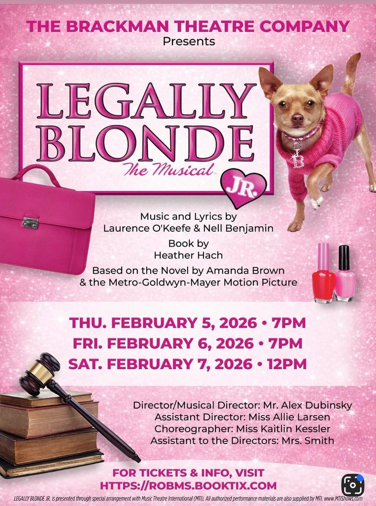 Image of the Legally Blonde, Jr. flyer with dates and times. 