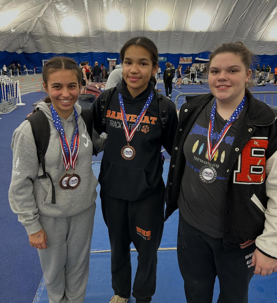 Image of the three girls posing with medals around their necks.