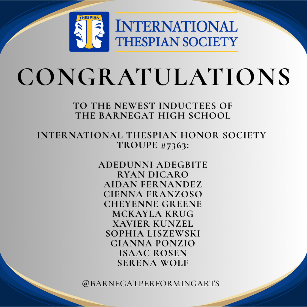 Image of the names of the inductees to the International Thespian Honor Society. 