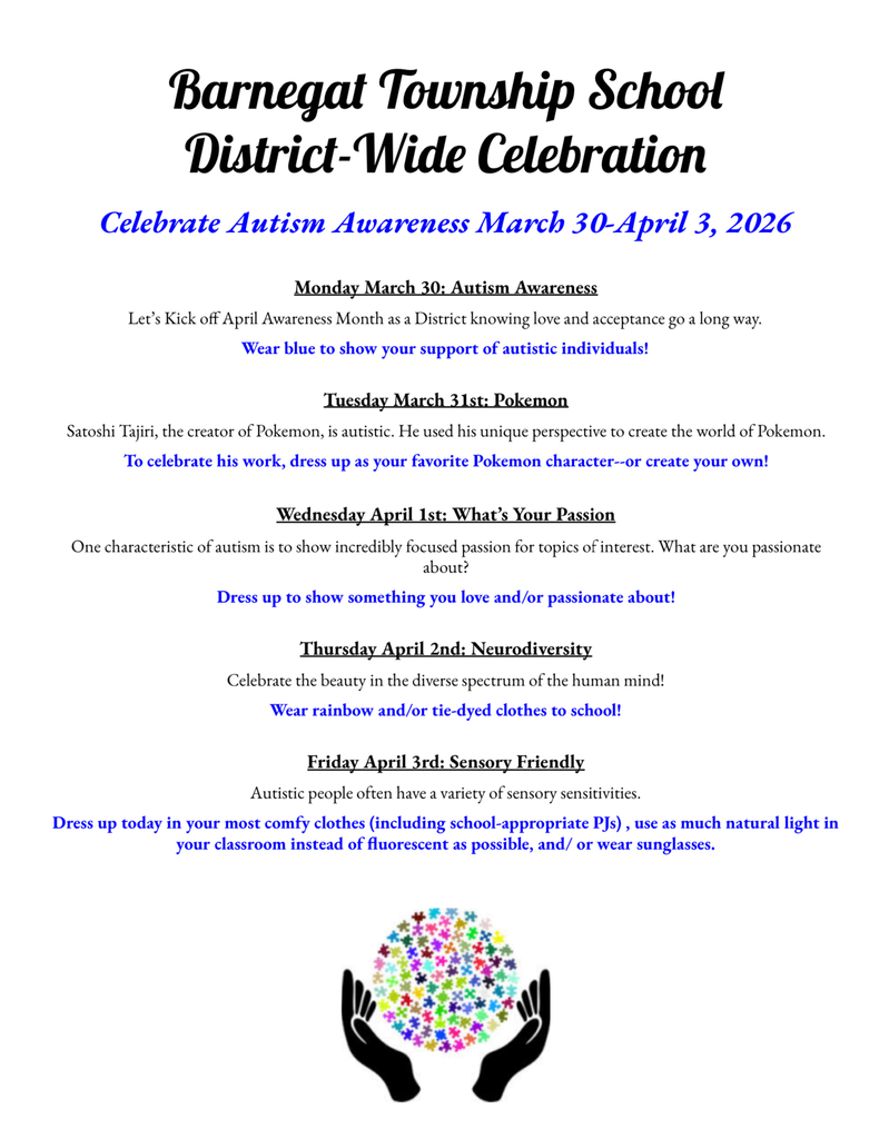 Image of the Autism Awareness Week flyer with details for each day from March 30th-April 3rd. 