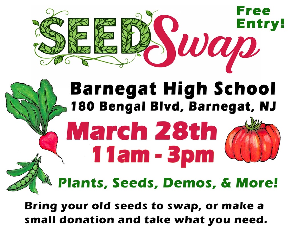 Image of the details of the seed swap to be held at BHS on March 28th from 11:00 am-3:00 pm. 