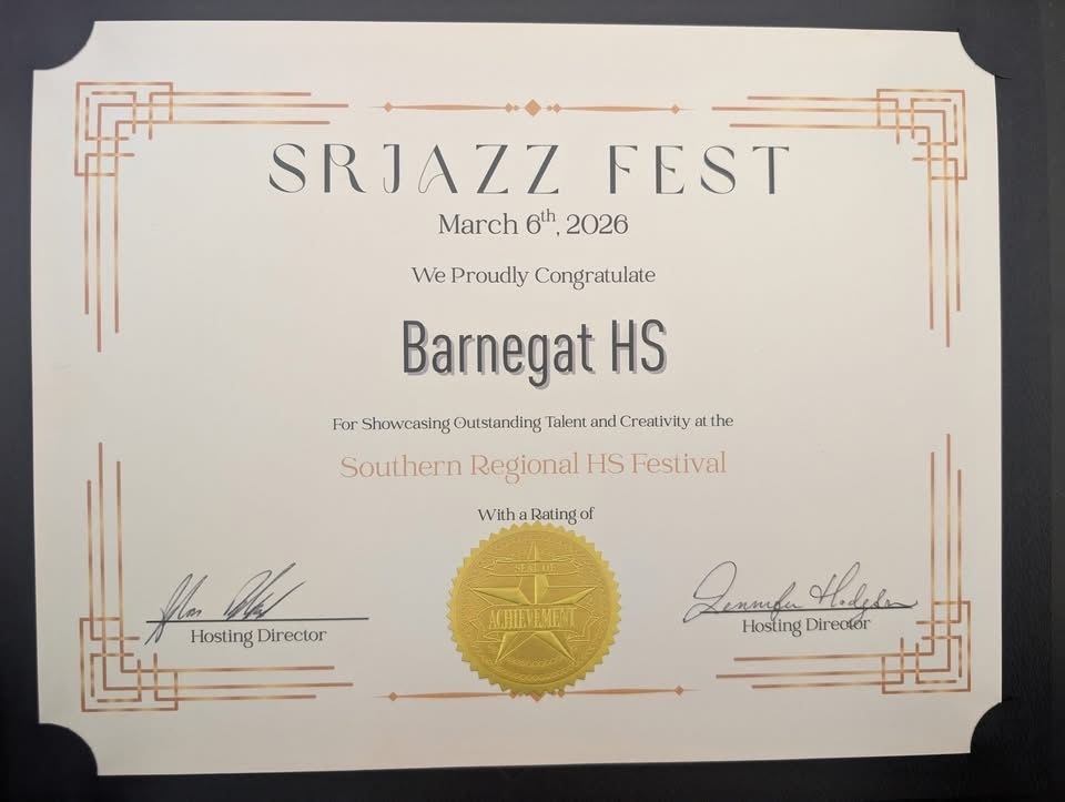 Image of the certificate the BHS jazz band received. 