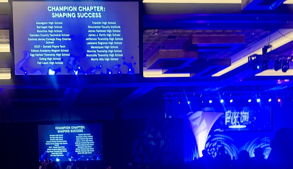Image of the screen projecting the Champion Chapter: Shaping Success award winners. 