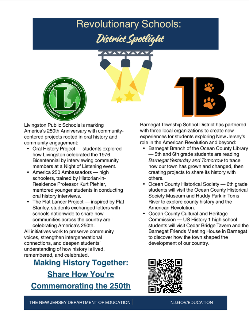 Image of the write-up in the NJDOE Revolutionary Schools: District Spotlight for Barnegat Township School District.