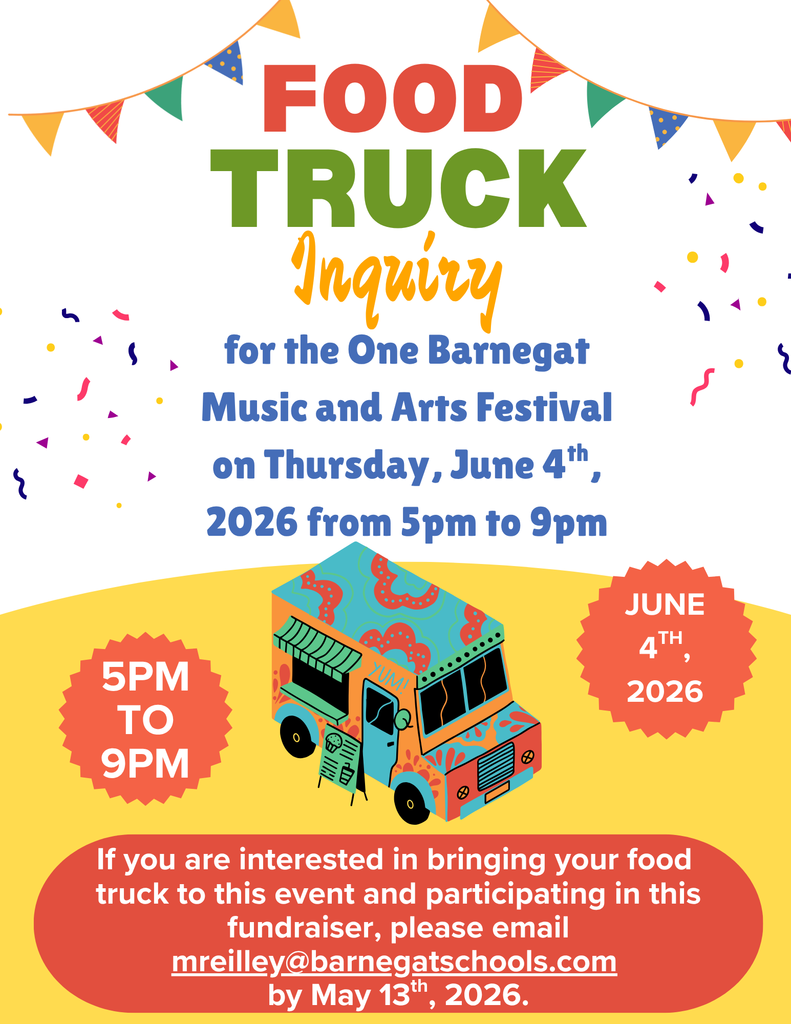 Image of a food truck inquiry for the festival that asks to email mreilley@barnegatschools.com by May 13, 2026. 