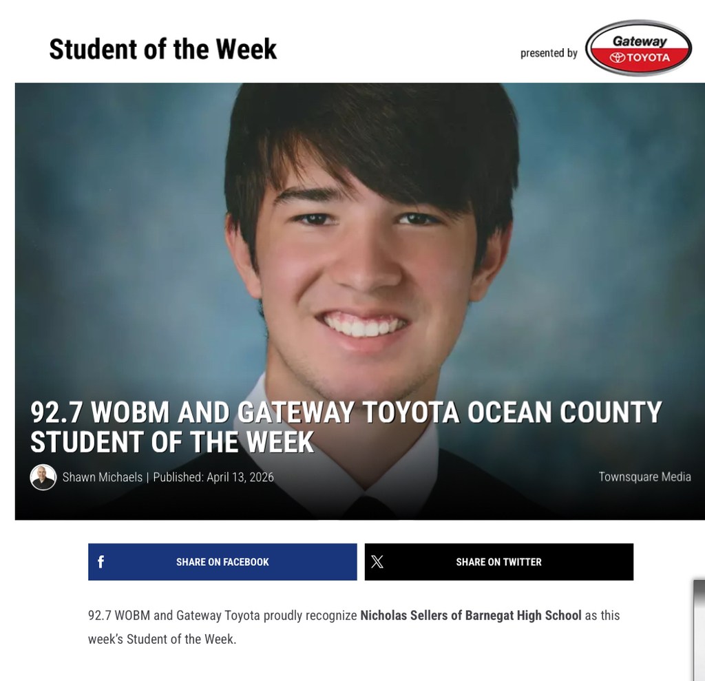 Image of Nick from the 92.7 WOBM and Gateway Toyota Ocean County Student of the Week article. 
