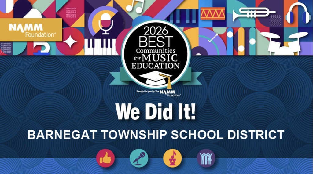 Image of the NAMM Foundation 2026 Best Communities for Music Education recognition banner with our district's name on it. 