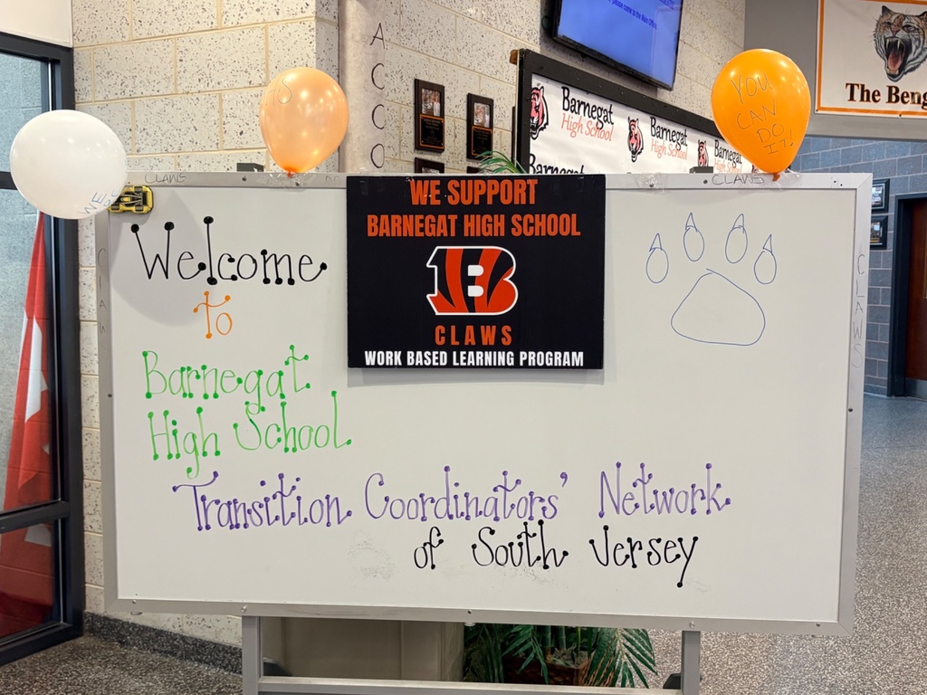 Image of a dry erase board welcoming the transition coordinators to Barnegat High School. 