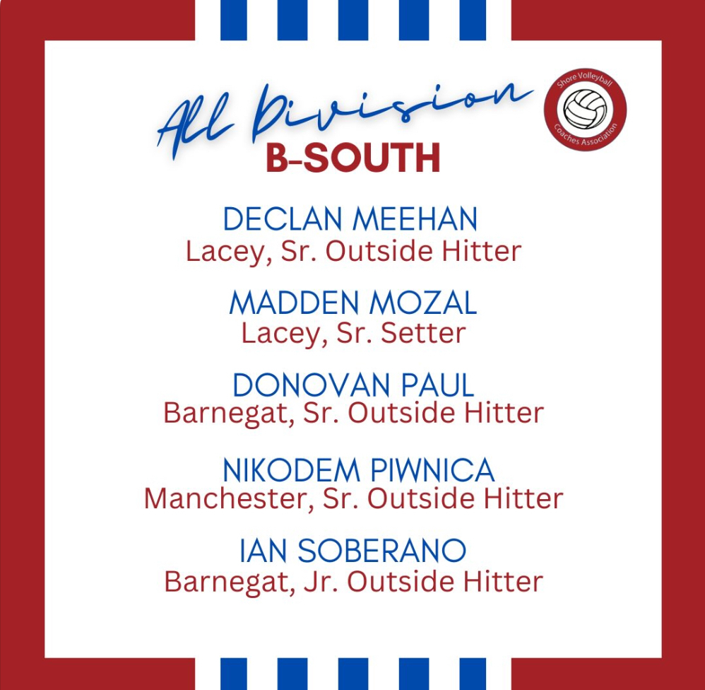Image of the names of the players, their school district, and their positions who were selected for the B-South All Division team.