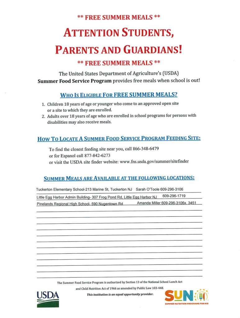 Image of the flyer for how to access free summer meals unde the UDSA Summer Food Service Program. 